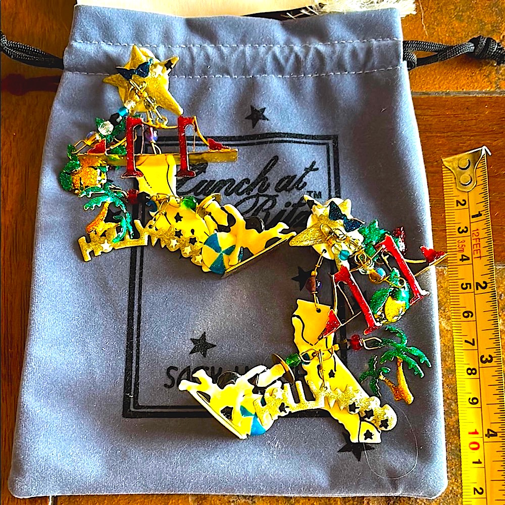 Lunch At The Ritz California Or Bust Clip Earrings & Menu Card; Hand Signed ‘89